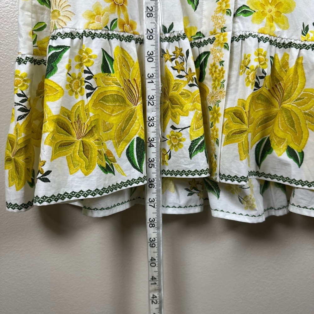 Farm Rio Women's XL Azaleia Mini Dress Off-White Yellow Floral Embroidered NWT - Picture 6 of 9